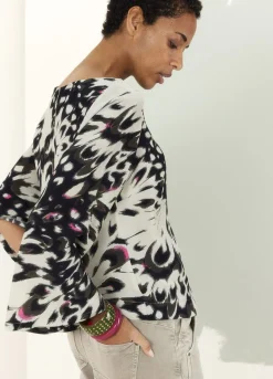 Fashion Summum Abstract Butterfly Print Top Multicolor