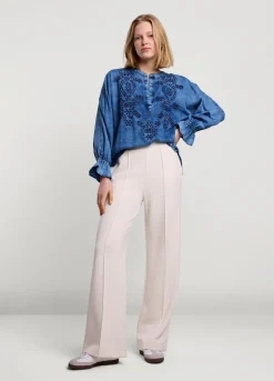 Fashion Summum Blouse With English Embroidery Blue