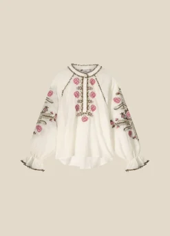 Hot Summum Blouse With Floral Embroidery Creme