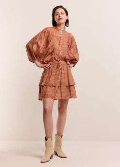 Fashion Summum Blouse With Pleated Balloon Sleeves Brown