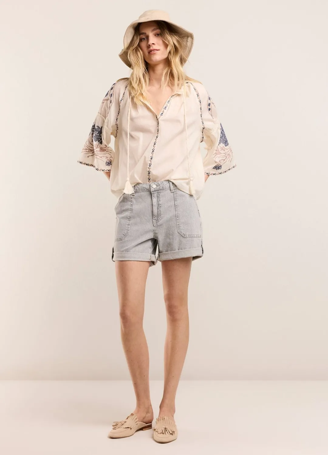 Online Summum Bohemian Blouse With Embroidery White