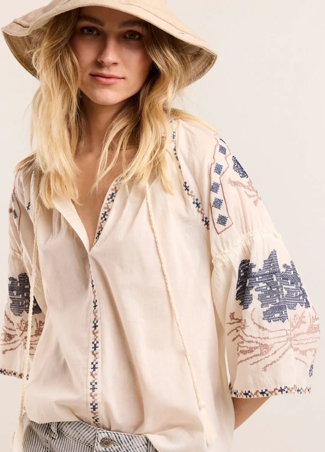 Online Summum Bohemian Blouse With Embroidery White