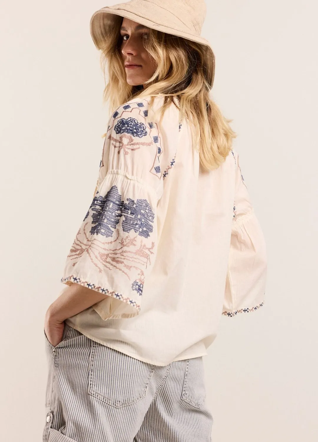Online Summum Bohemian Blouse With Embroidery White