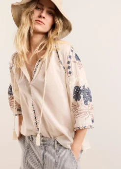 Online Summum Bohemian Blouse With Embroidery White