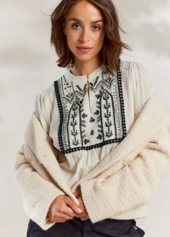 Fashion Summum Contrast Top Creme