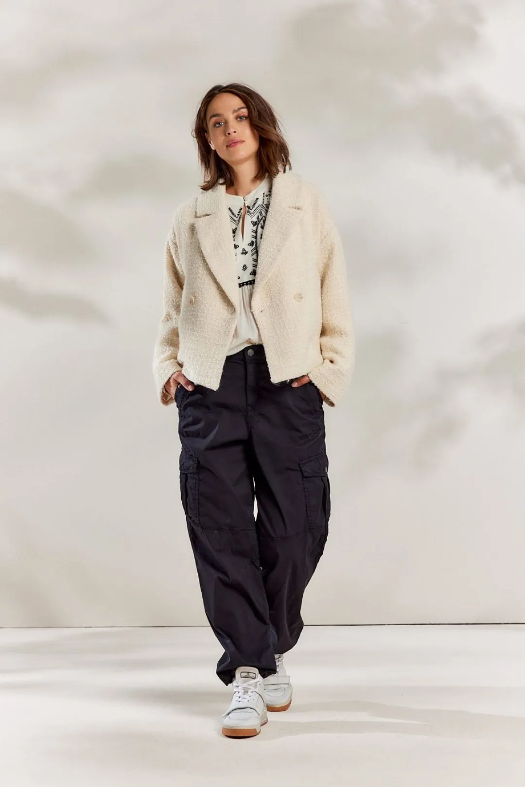 Fashion Summum Contrast Top Creme