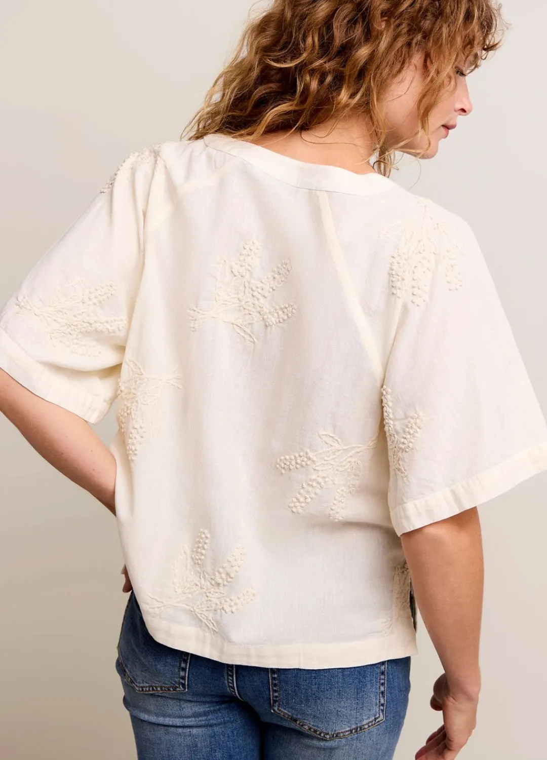 Outlet Summum Cotton-Linen Blouse Creme