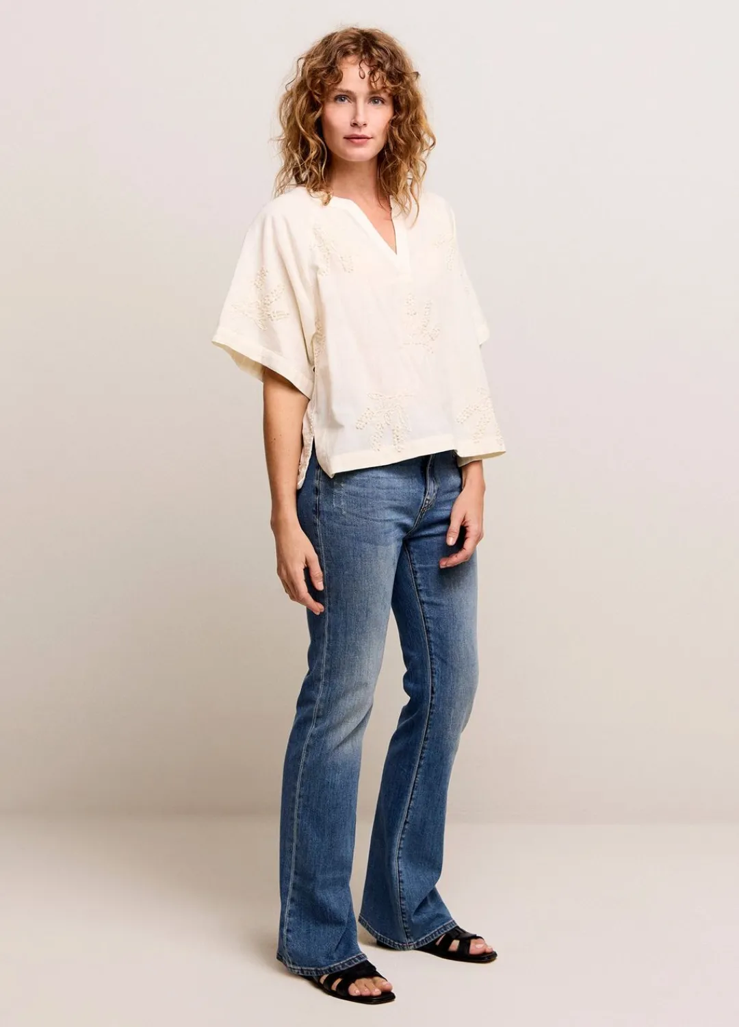 Outlet Summum Cotton-Linen Blouse Creme