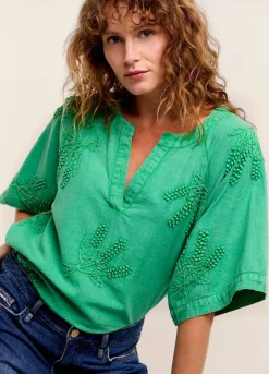 Outlet Summum Cotton-Linen Blouse Green