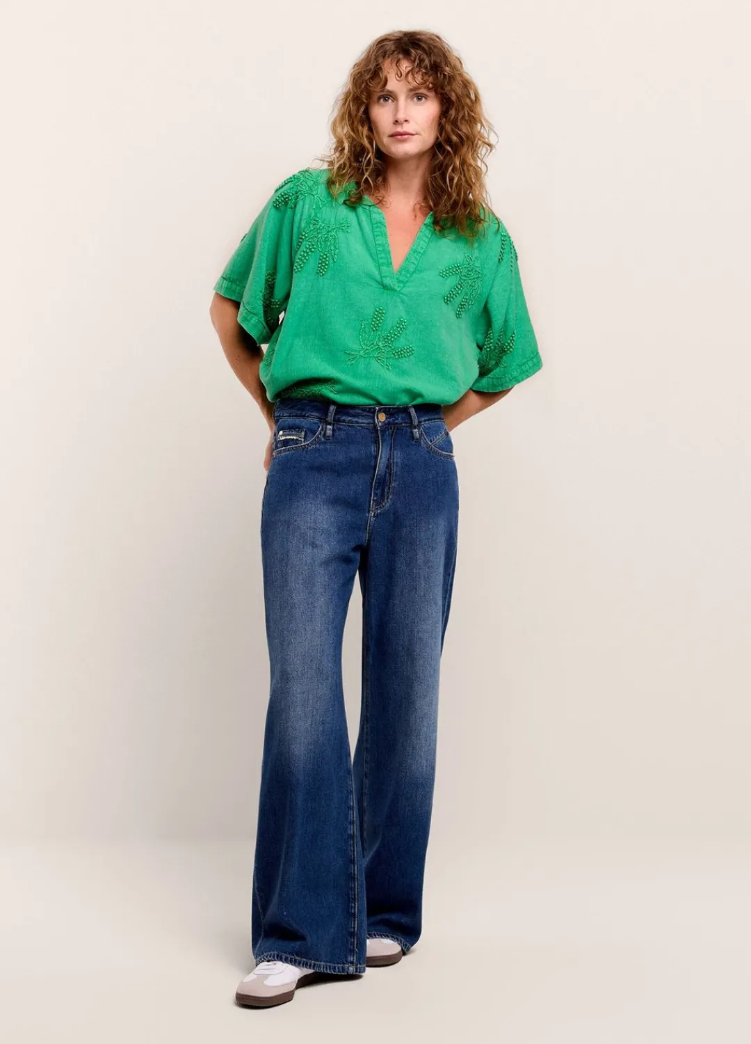 Outlet Summum Cotton-Linen Blouse Green