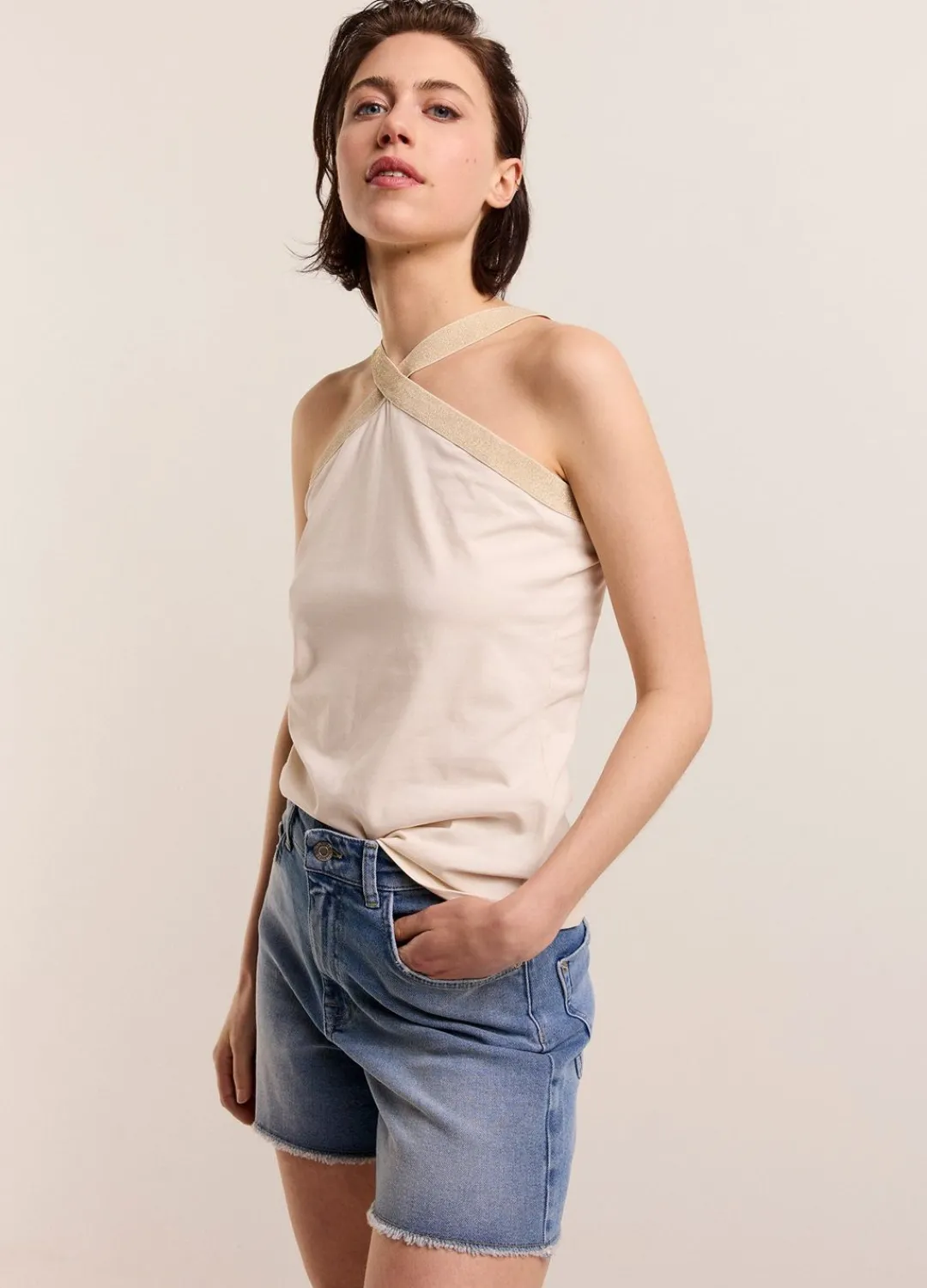 Best Summum Crossed Neckline Singlet Creme