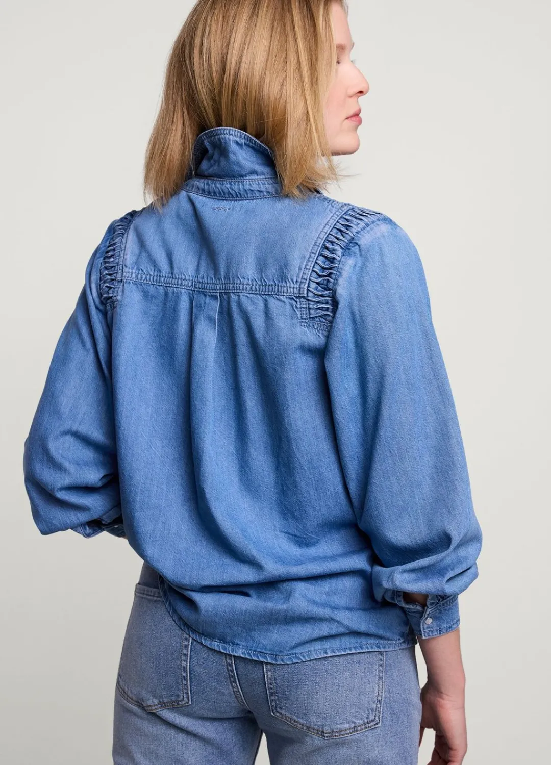 Best Summum Denim Blouse With Buttons Blue