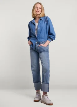 Best Summum Denim Blouse With Buttons Blue