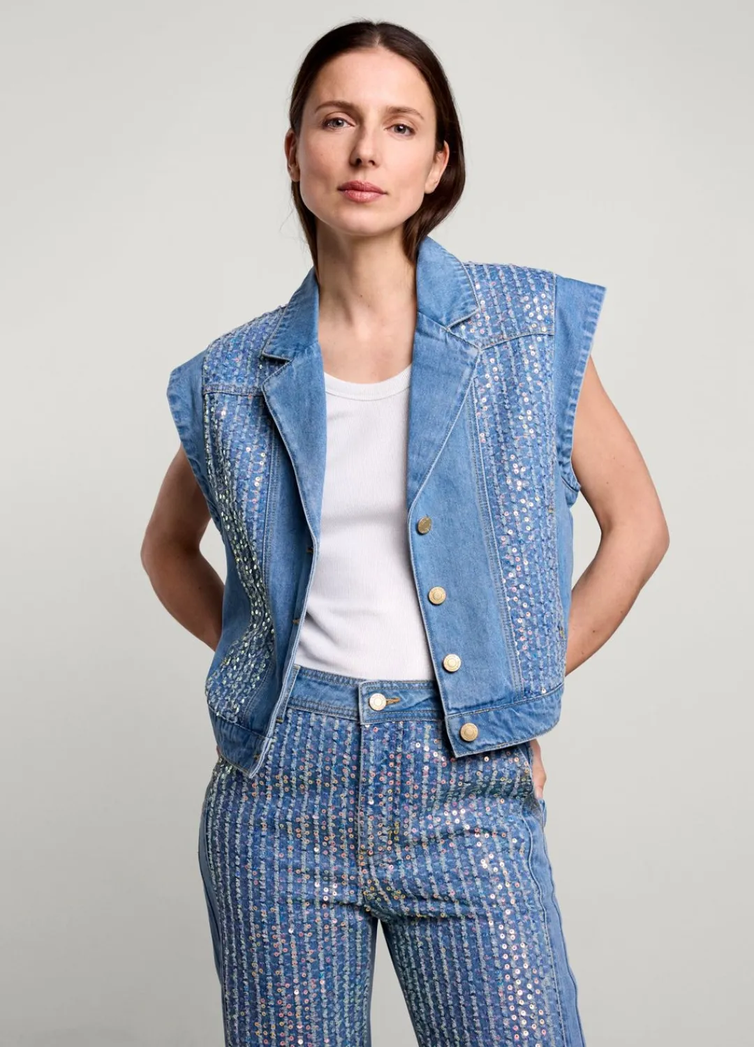 Clearance Summum Denim Gilet Blue