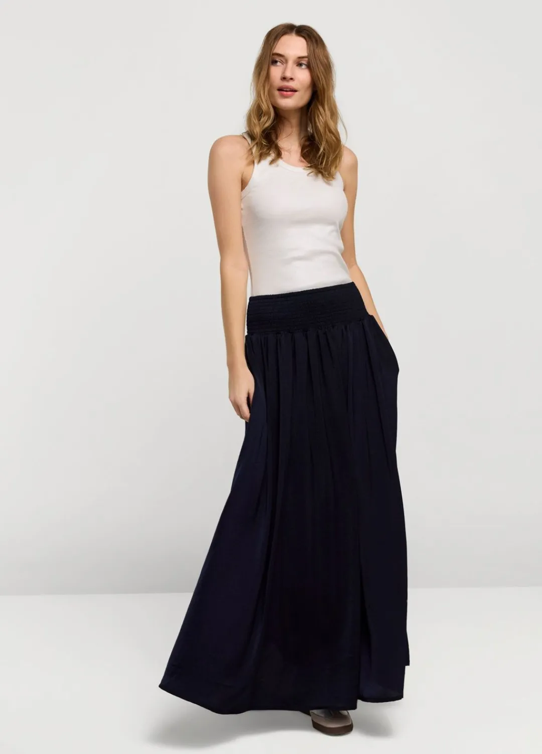 Fashion Summum Drapey Satin Skirt Blue