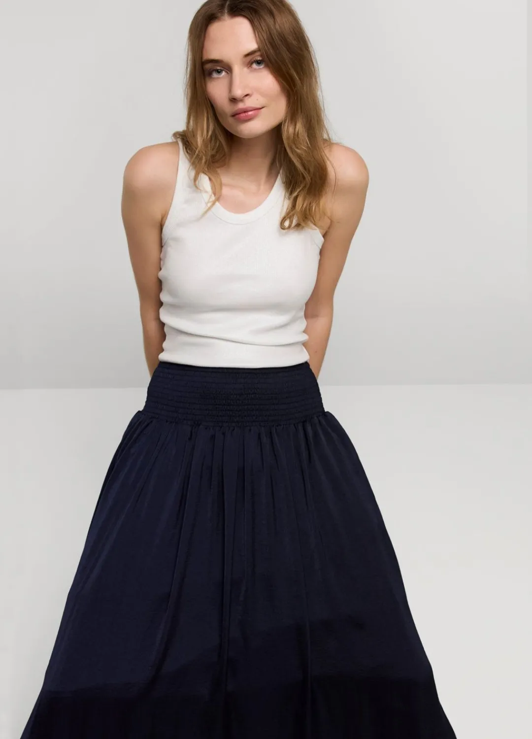 Fashion Summum Drapey Satin Skirt Blue