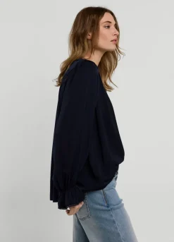 Best Summum Drapey V-Neck Satin Top Blue