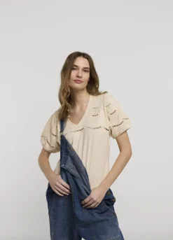 Clearance Summum English Embroidery Jersey Top Creme
