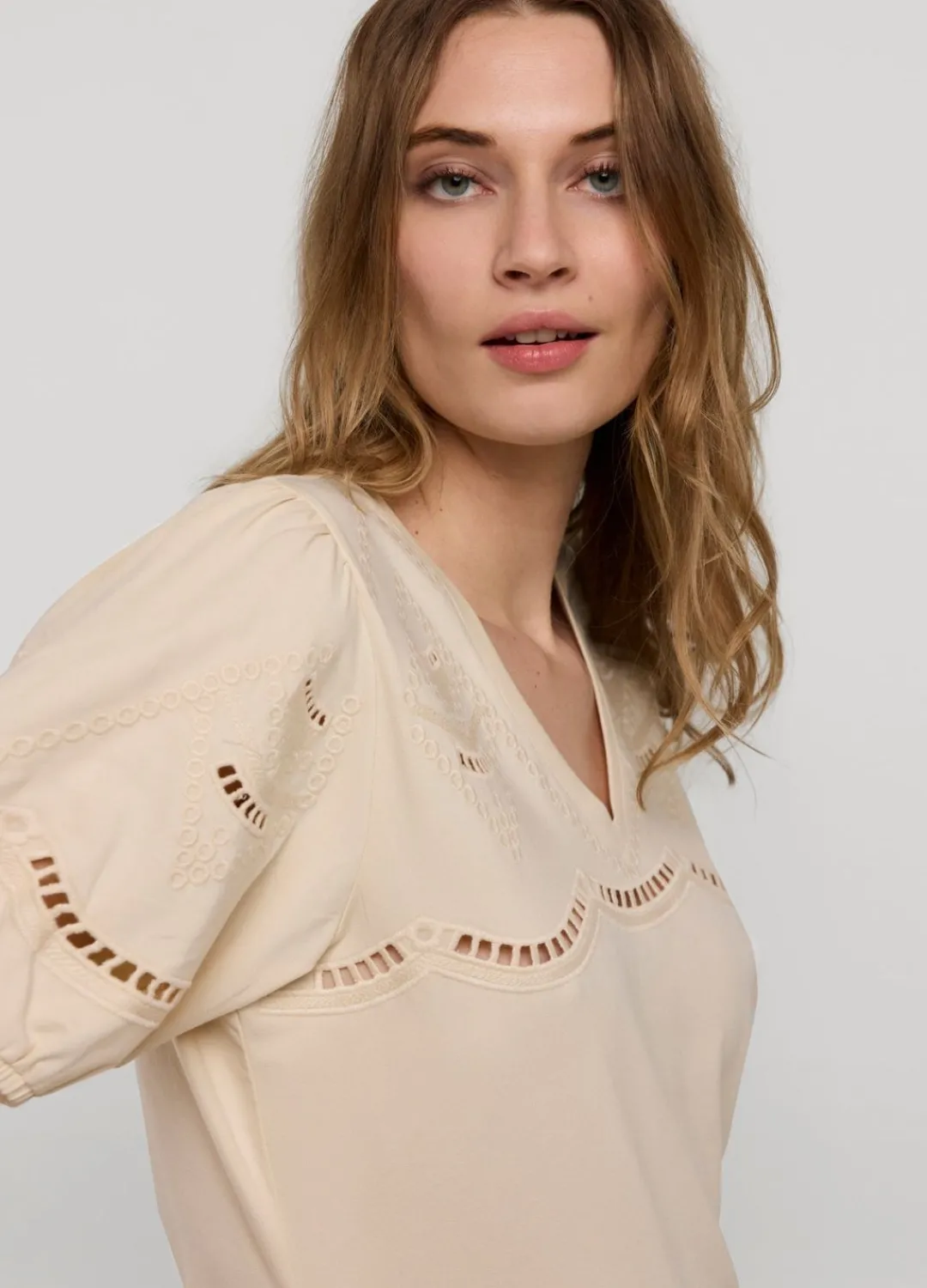Clearance Summum English Embroidery Jersey Top Creme