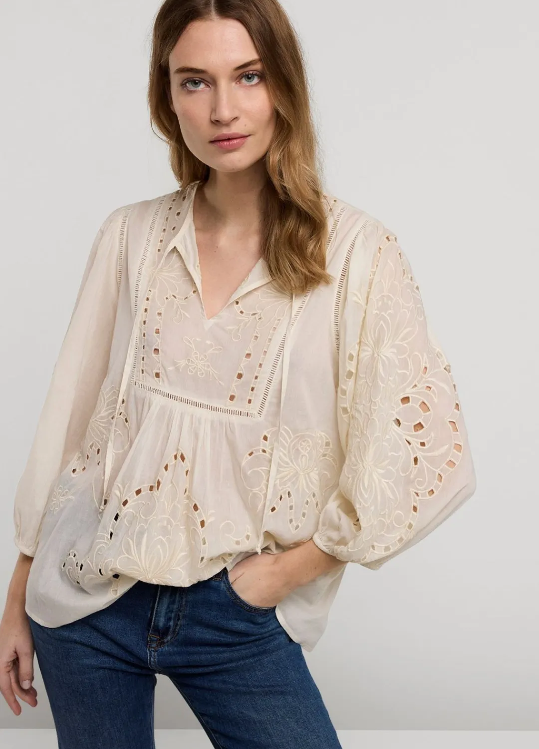 Online Summum English Embroidery Top Creme