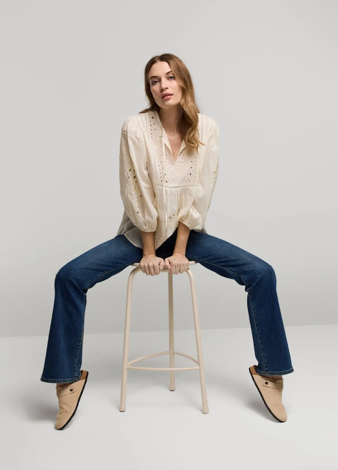 Online Summum English Embroidery Top Creme