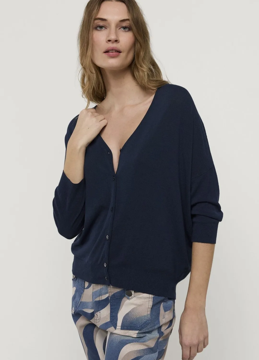 Hot Summum Fine-Knit Cardigan Blue