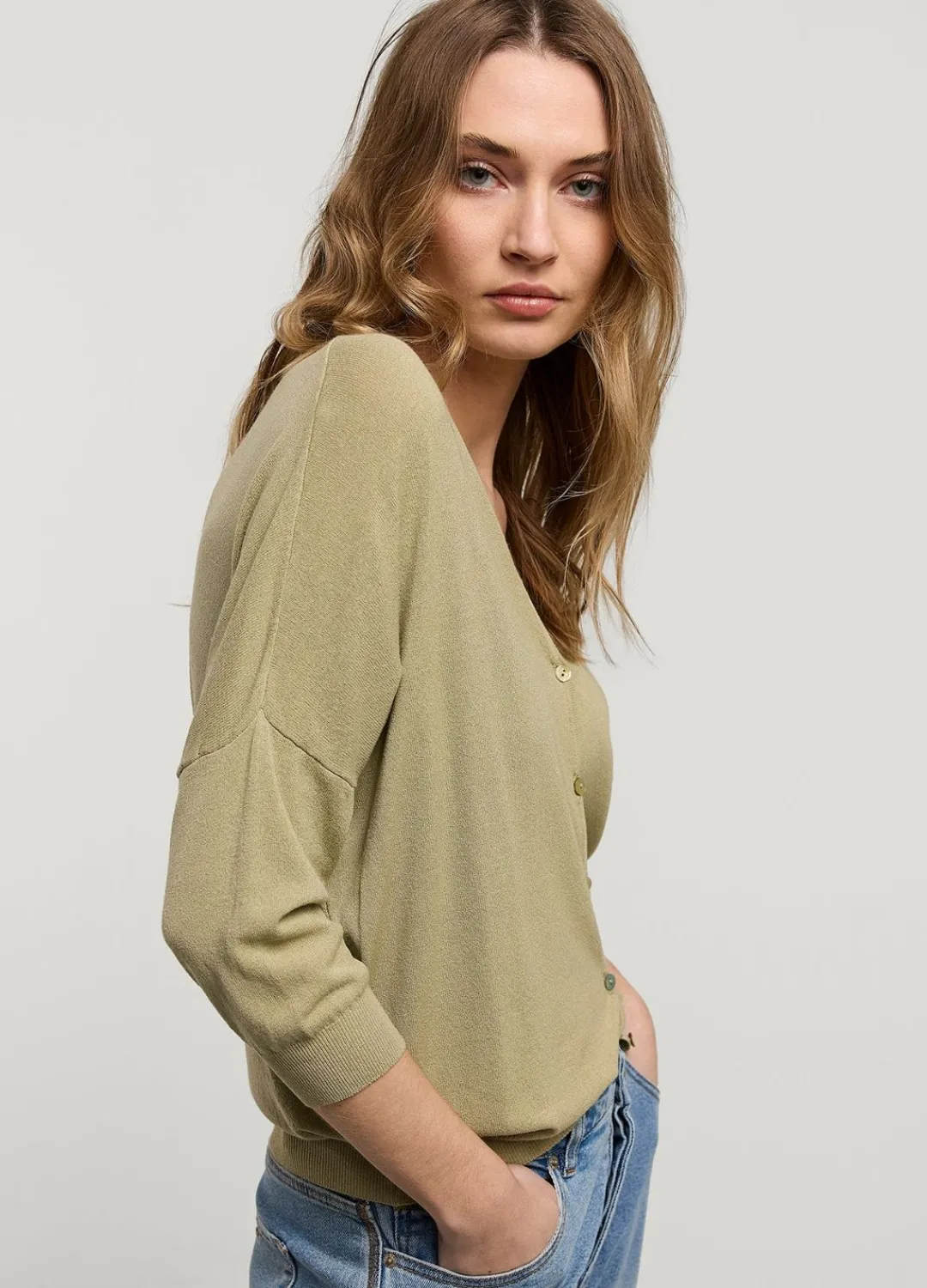 Hot Summum Fine-Knit Cardigan Green