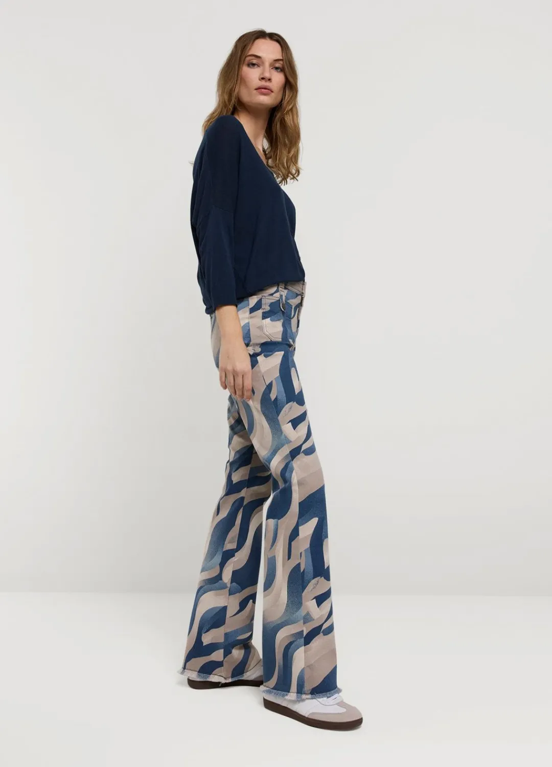 New Summum Flared Trousers With Print Blue