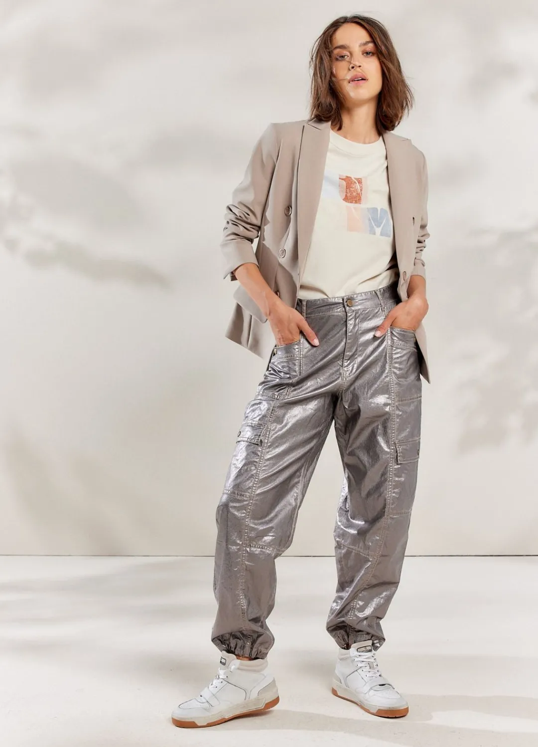 Fashion Summum Foil-Print Cargo Grey
