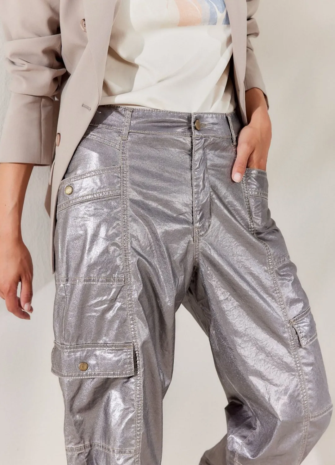 Fashion Summum Foil-Print Cargo Grey