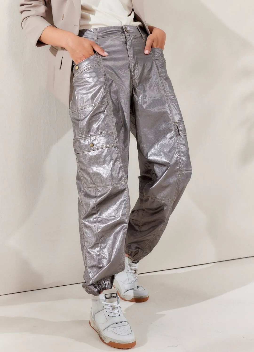 Fashion Summum Foil-Print Cargo Grey