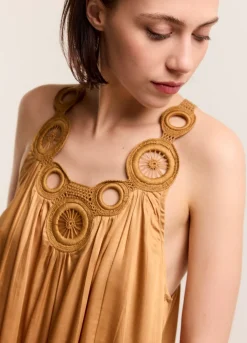 Best Summum Halter Dress In Viscose Satin Brown