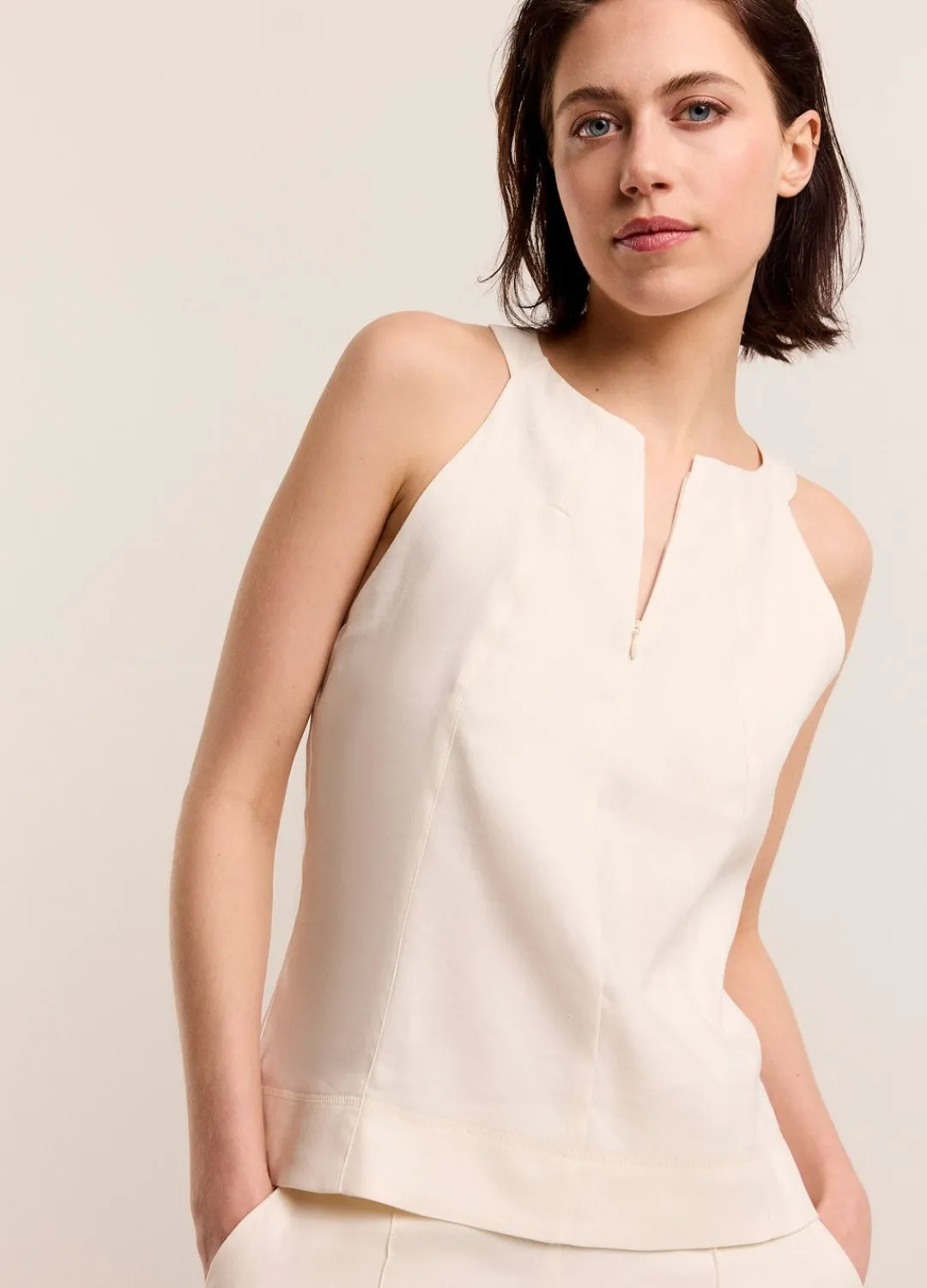 Discount Summum Halter Top With Concealed Zip Creme