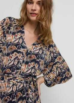 Outlet Summum Ikat Print Dress With Polo Collar Blue