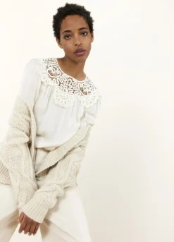 Hot Summum Illusion Top With Lace Neckline Creme