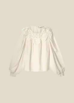 Hot Summum Illusion Top With Lace Neckline Creme