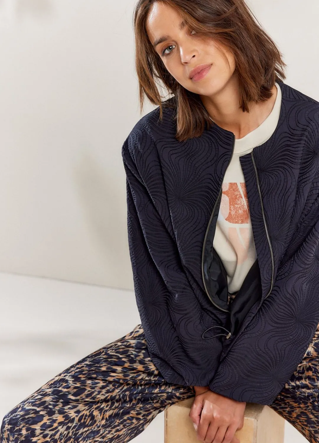 Clearance Summum Jacquard Bomber Jacket Blue