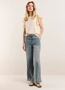 Fashion Summum Jersey Top With Lace Creme
