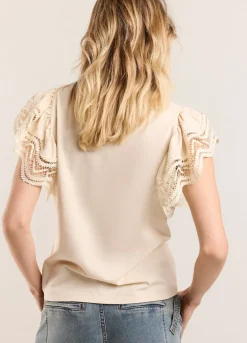 Fashion Summum Jersey Top With Lace Creme