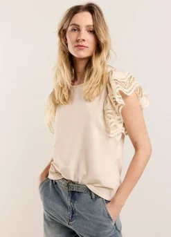 Fashion Summum Jersey Top With Lace Creme