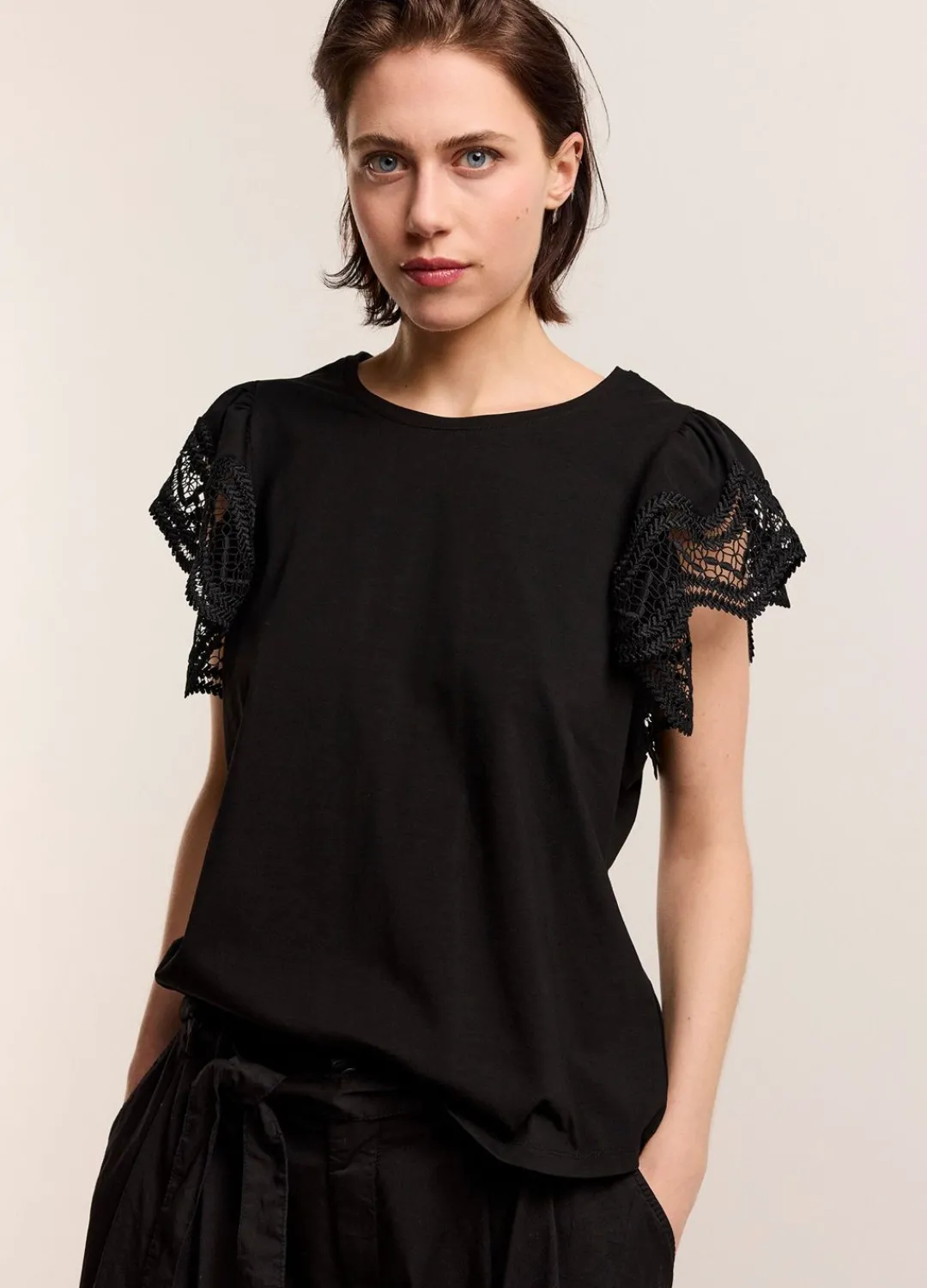 Online Summum Jersey Top With Lace Black