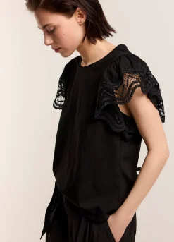 Online Summum Jersey Top With Lace Black