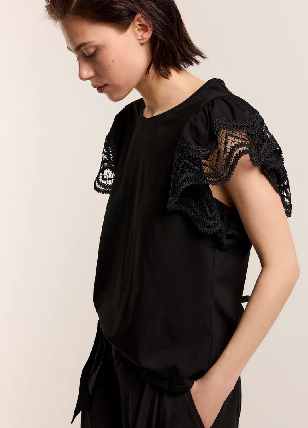 Online Summum Jersey Top With Lace Black