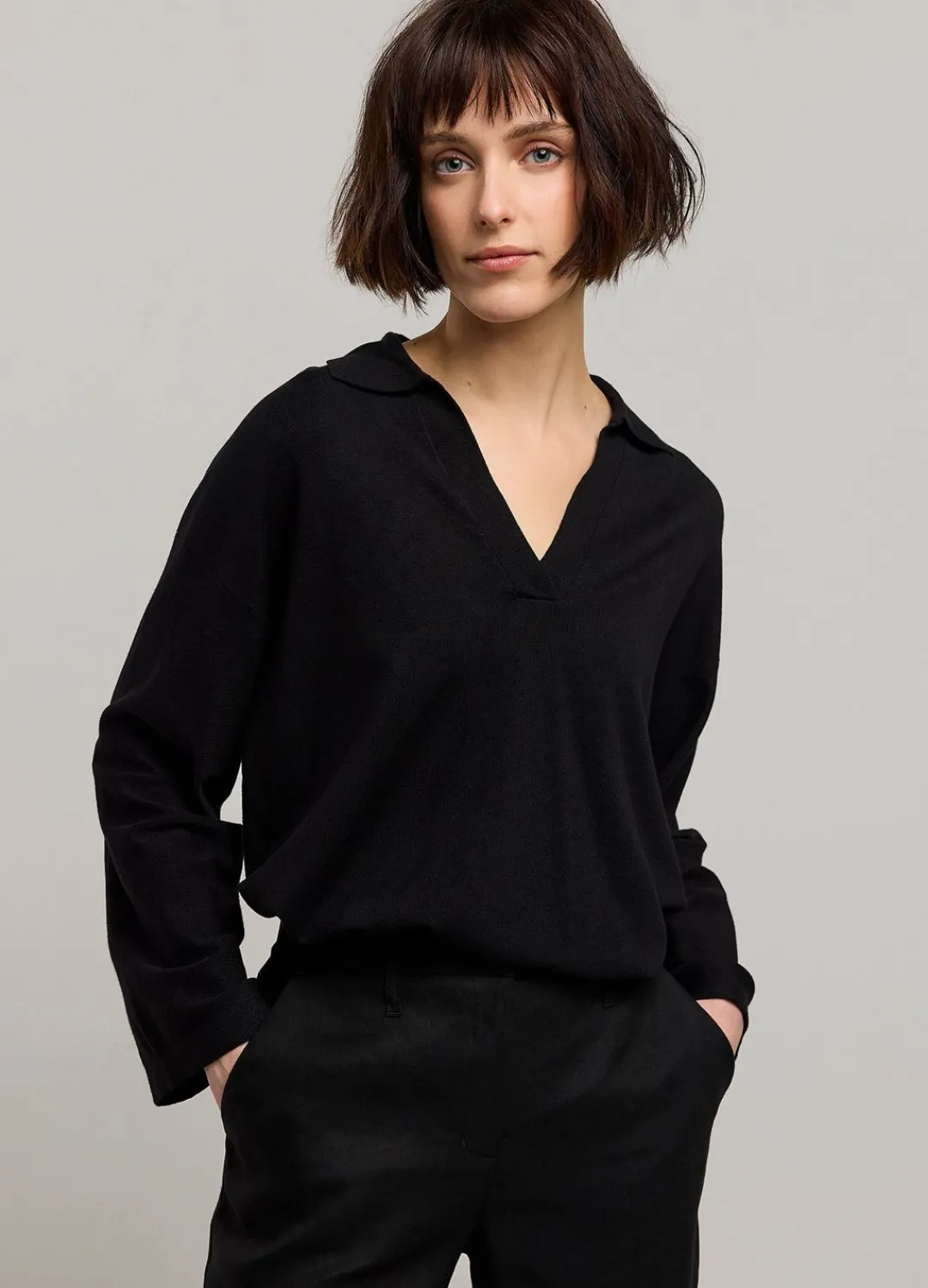Outlet Summum Jumper With Polo Collar Black