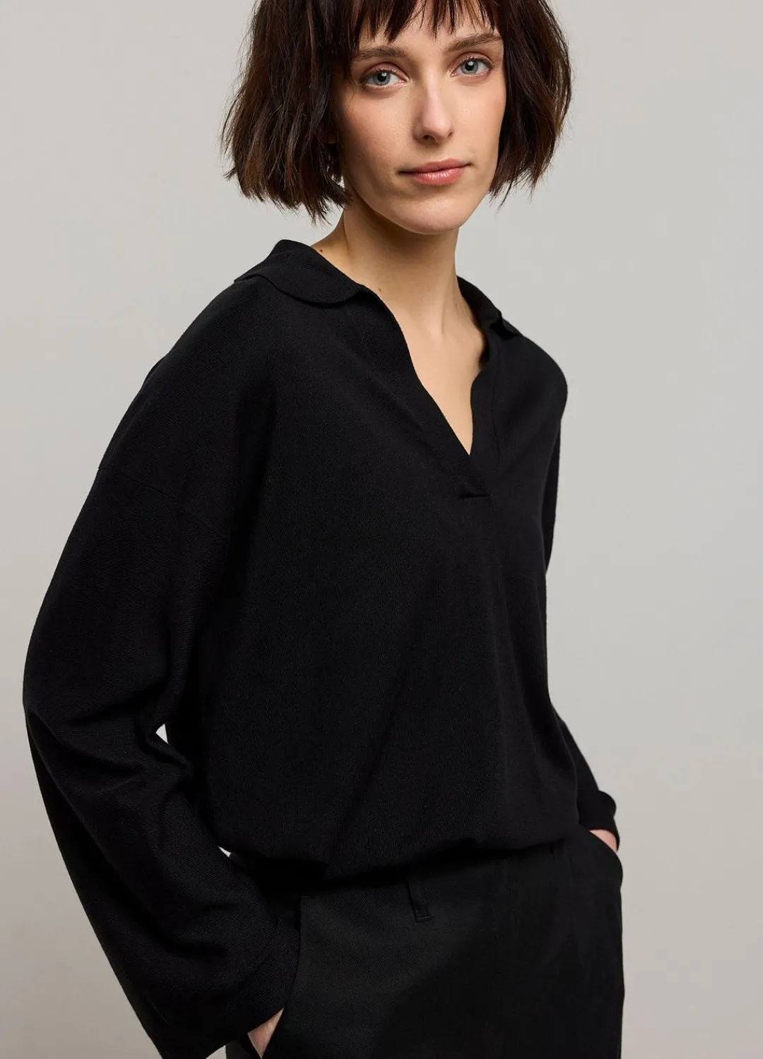 Outlet Summum Jumper With Polo Collar Black