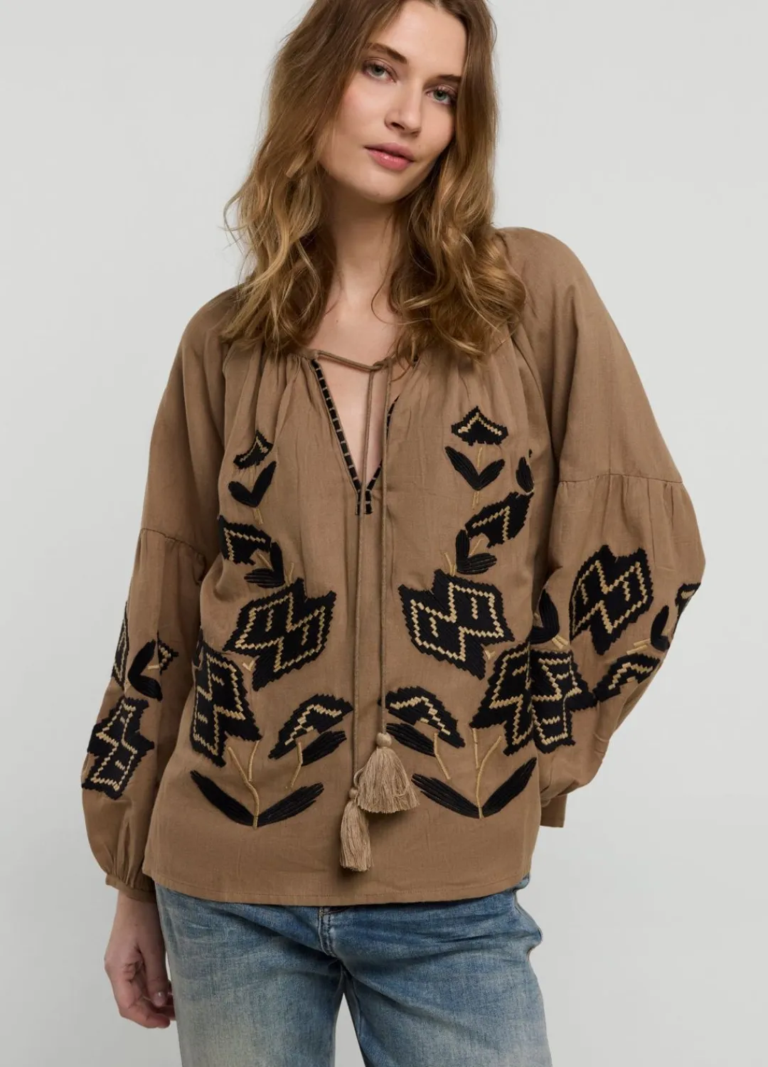 Fashion Summum Linen Blend Blouse Grey