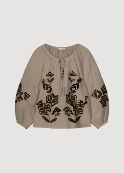 Fashion Summum Linen Blend Blouse Grey