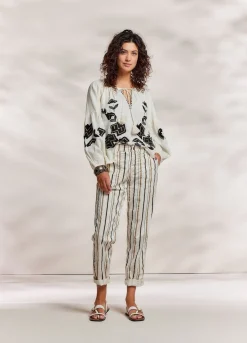 Outlet Summum Linen Blend Blouse Creme
