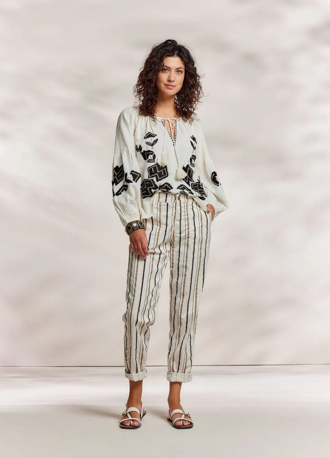 Outlet Summum Linen Blend Blouse Creme