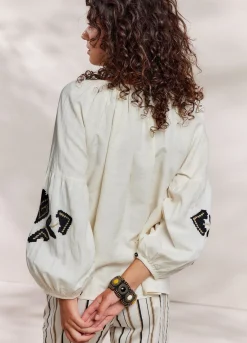 Outlet Summum Linen Blend Blouse Creme